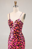 Sparkly Fuchsia Leopard Mermaid Long Prom Dress with Slit Sparkly Fuchsia Leopard Mermaid Long Prom Dress with Slit
