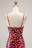Sparkly Fuchsia Leopard Mermaid Long Prom Dress with Slit Sparkly Fuchsia Leopard Mermaid Long Prom Dress with Slit