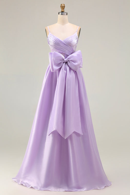 Lilac A-Line Long Prom Dress with Bow