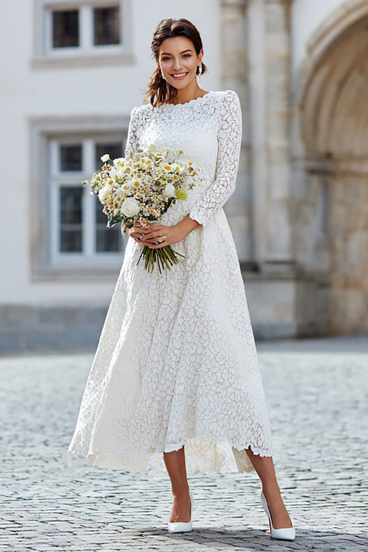 Ivory A Line Lave Long Sleeves Engagement Dress