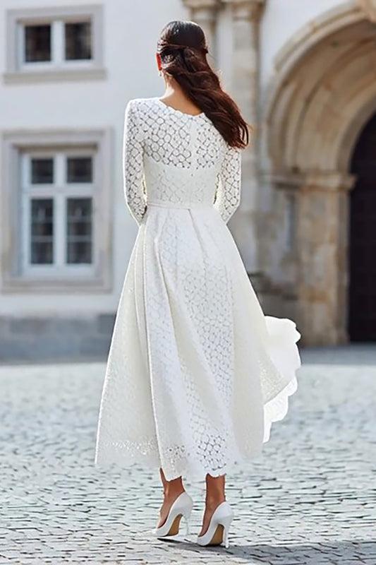 Ivory A Line Lave Long Sleeves Engagement Dress