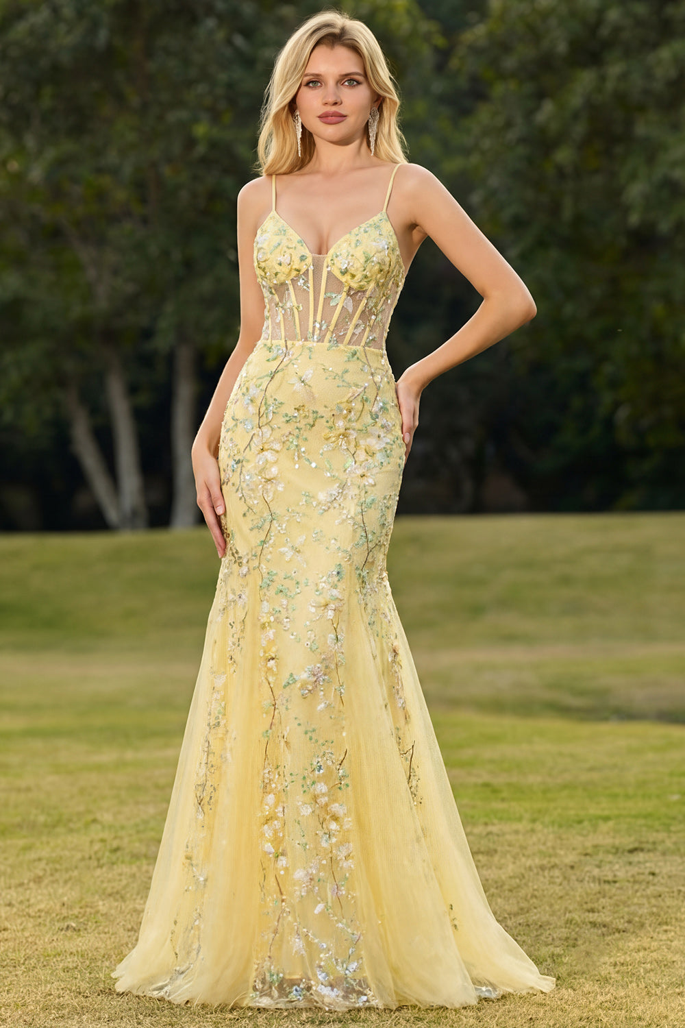 yellow prom dress with corset top Sweetheart Yellow Lace Corset Tiered Tulle Prom Dress FancyVestido