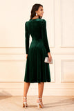 Dark Green A Line Velvet Midi Glitter Holiday Party Dress with Sleeves Dark Green A Line Velvet Midi Glitter Holiday Party Dress with Sleeves