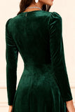 Dark Green A Line Velvet Midi Glitter Holiday Party Dress with Sleeves Dark Green A Line Velvet Midi Glitter Holiday Party Dress with Sleeves