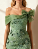 Floral Eucalyptus Mermaid Off The Shoulder Long Prom Dress with Slit Floral Eucalyptus Mermaid Off The Shoulder Long Prom Dress with Slit