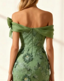 Floral Eucalyptus Mermaid Off The Shoulder Long Prom Dress with Slit Floral Eucalyptus Mermaid Off The Shoulder Long Prom Dress with Slit