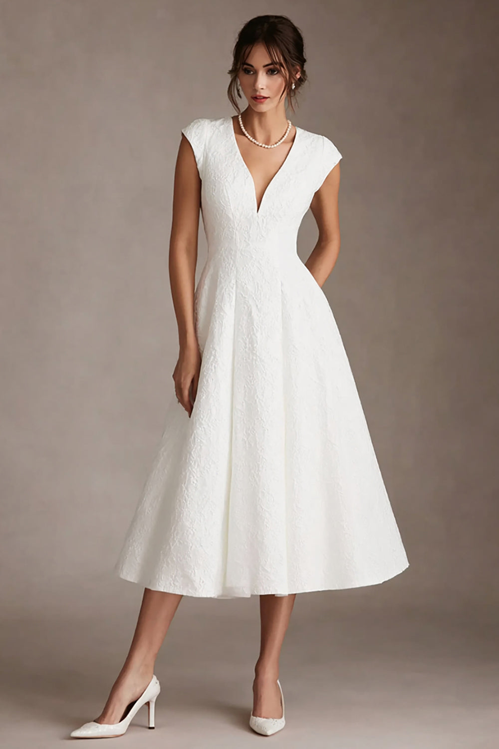 simple white midi wedding dress Civil Lace Wedding Dress Ruta Midi 14 US (46 EU) / Off-white