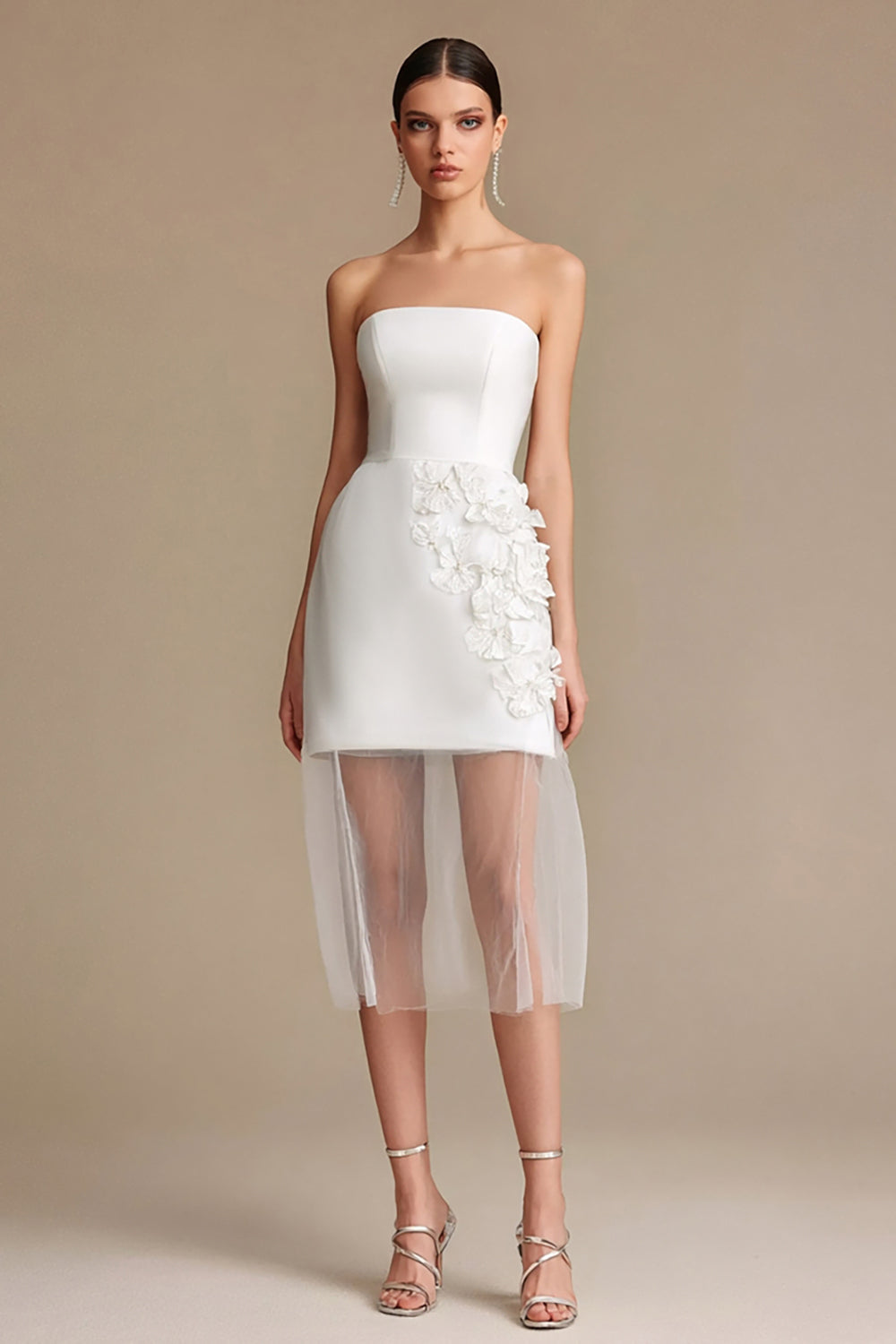 Zapakasa Women White Satin Short Bachelorette Dress Strapless Bodycon