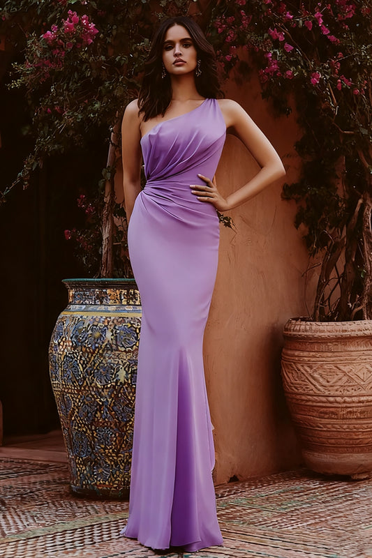 Tahiti Satin One Shoulder Mermaid Long Formal Dress
