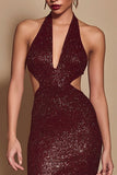 Sparkly Burgundy Sequin Halter Cut Out Mermaid Long Holiday Party Dress Sparkly Burgundy Sequin Halter Cut Out Mermaid Long Holiday Party Dress