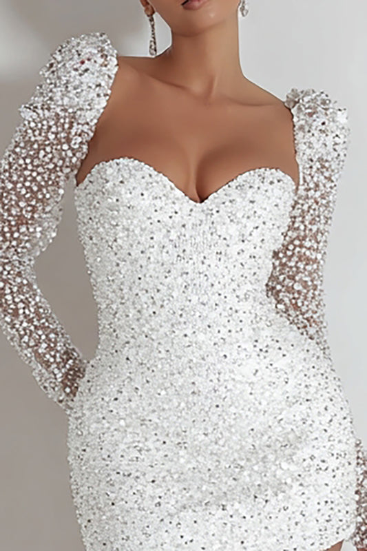 Sparkly White Sequin Sweetheart Bodycon Short Cocktail Dress
