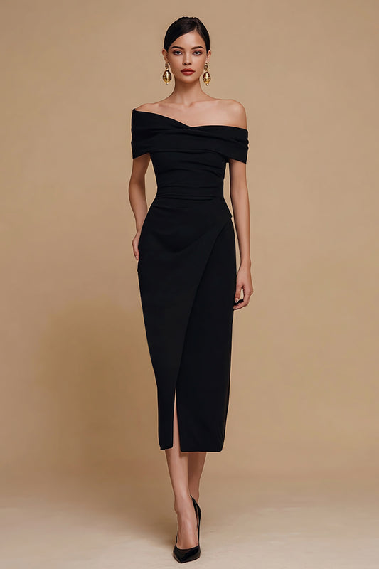 Black Off the Shoulder Long Mermaid Formal Dress with Slit
