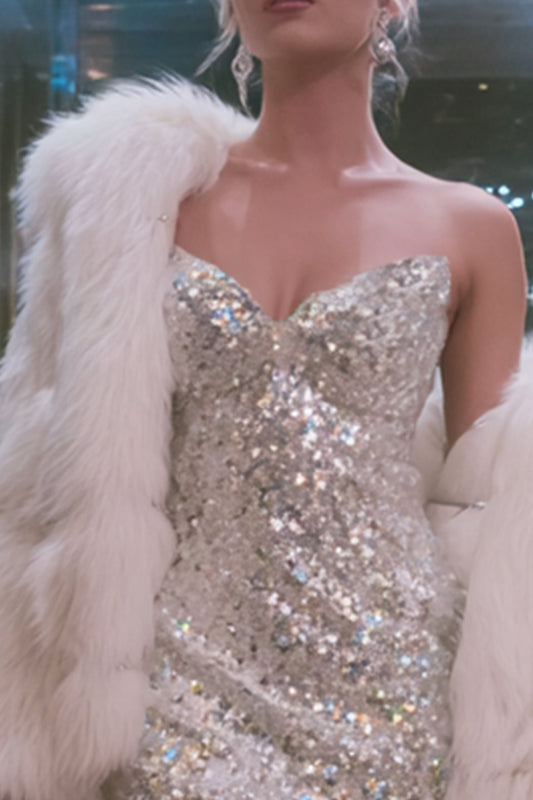 Sparkly Silver Sweetheart Bodycon Sequin Short Cocktail Dress