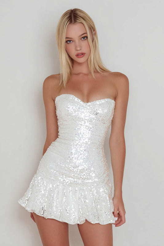 Sparkly White Sweetheart Sequin Short Cocktail Dress