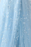 Light Blue Mermaid Spaghetti Straps Long Corset Prom Dress with Embroidery Light Blue Mermaid Spaghetti Straps Long Corset Prom Dress with Embroidery