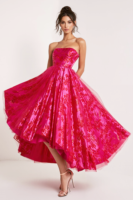 Simple Fuchsia A Line Strapless Long Prom Dress