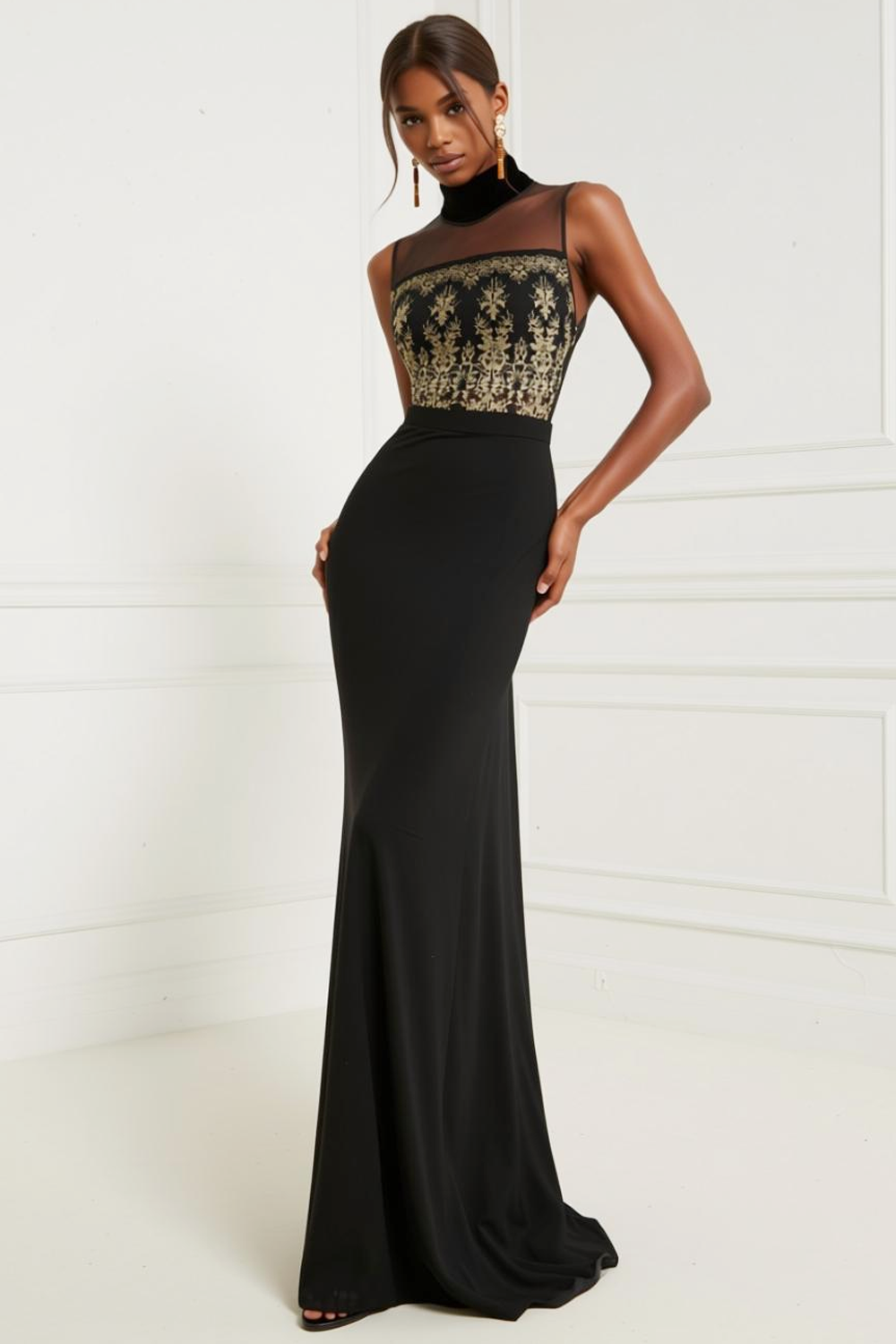 simple black mermaid dress Berylove Women Mermaid Black Tie Dress Short Sleeve Long Formal Dress with Slit
