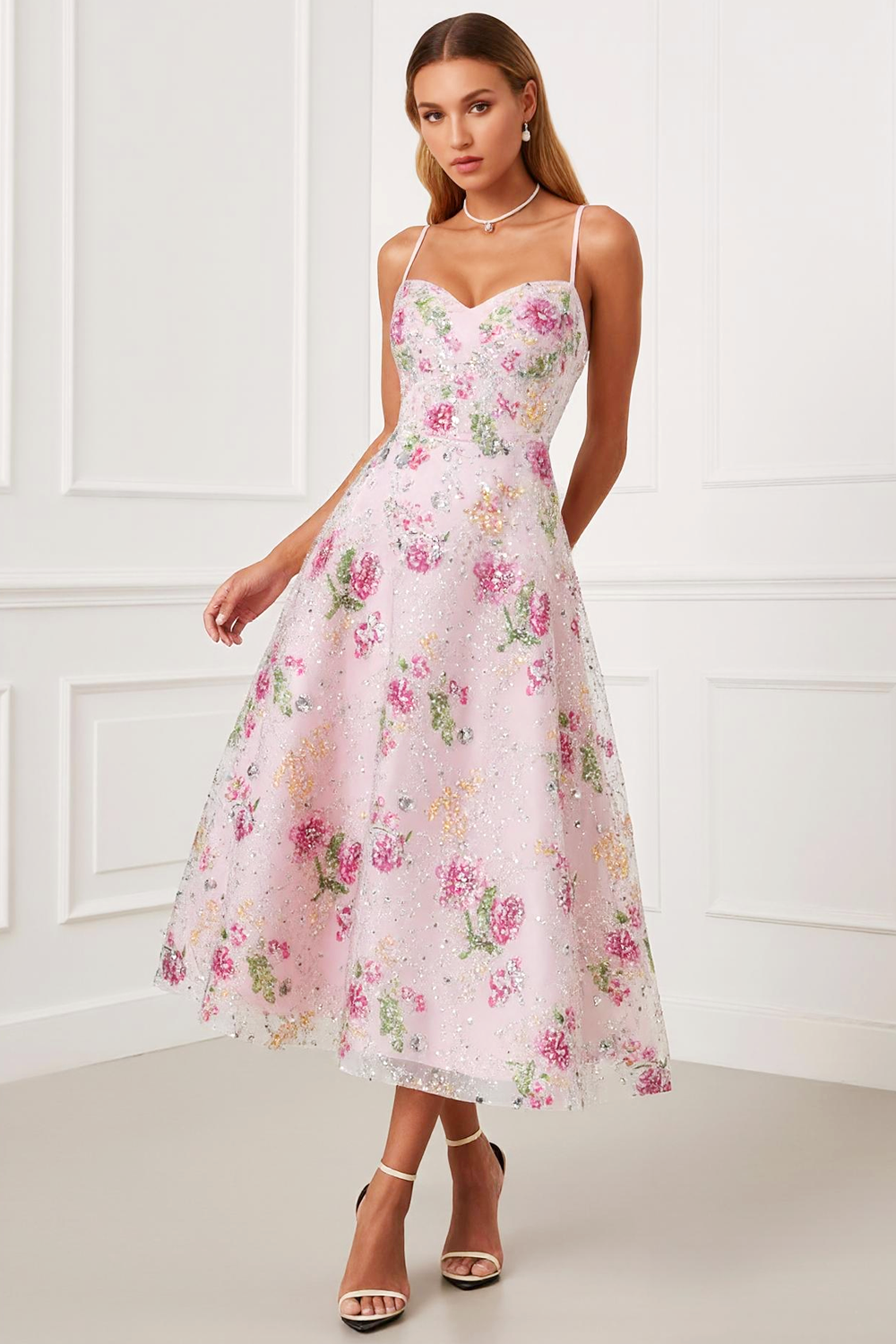 Zapakasa Women Sparkly Light Pink Floral Long Prom Dress with Sequins Spaghetti Straps A Line Gala Dress Zapakasa Women Sparkly Light Pink Floral Long Prom Dress with Sequins Spaghetti Straps A Line Gala Dress