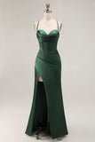 Dark Green Corset Mermaid Satin Long Wedding Guest Dress with Slit Dark Green Corset Mermaid Satin Long Wedding Guest Dress with Slit