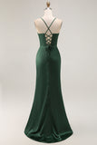 Dark Green Corset Mermaid Satin Long Wedding Guest Dress with Slit Dark Green Corset Mermaid Satin Long Wedding Guest Dress with Slit