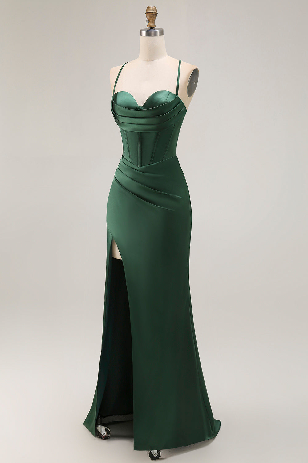 Dark Green Corset Mermaid Satin Long Wedding Guest Dress with Slit Dark Green Corset Mermaid Satin Long Wedding Guest Dress with Slit
