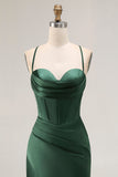 Dark Green Corset Mermaid Satin Long Wedding Guest Dress with Slit Dark Green Corset Mermaid Satin Long Wedding Guest Dress with Slit