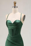 Dark Green Corset Mermaid Satin Long Wedding Guest Dress with Slit Dark Green Corset Mermaid Satin Long Wedding Guest Dress with Slit
