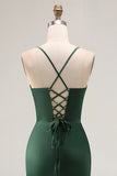Dark Green Corset Mermaid Satin Long Wedding Guest Dress with Slit Dark Green Corset Mermaid Satin Long Wedding Guest Dress with Slit