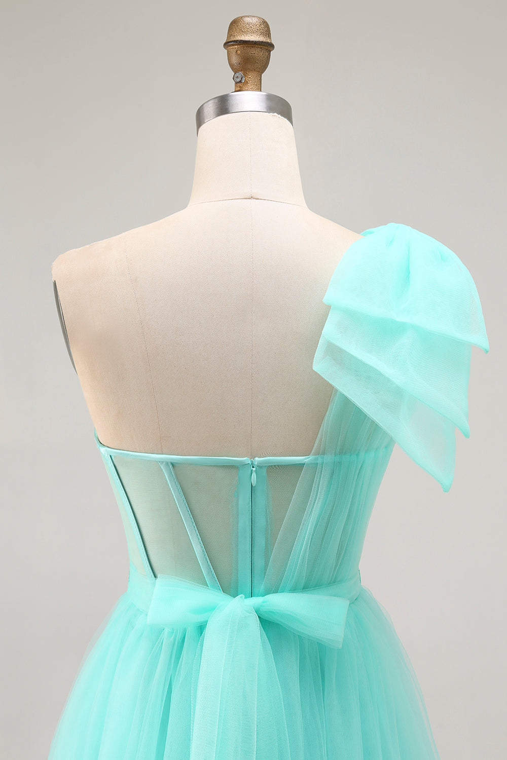 Mint Green Corset One Shoulder A Line Long Wedding Guest Dress with Slit Mint Green Corset One Shoulder A Line Long Wedding Guest Dress with Slit
