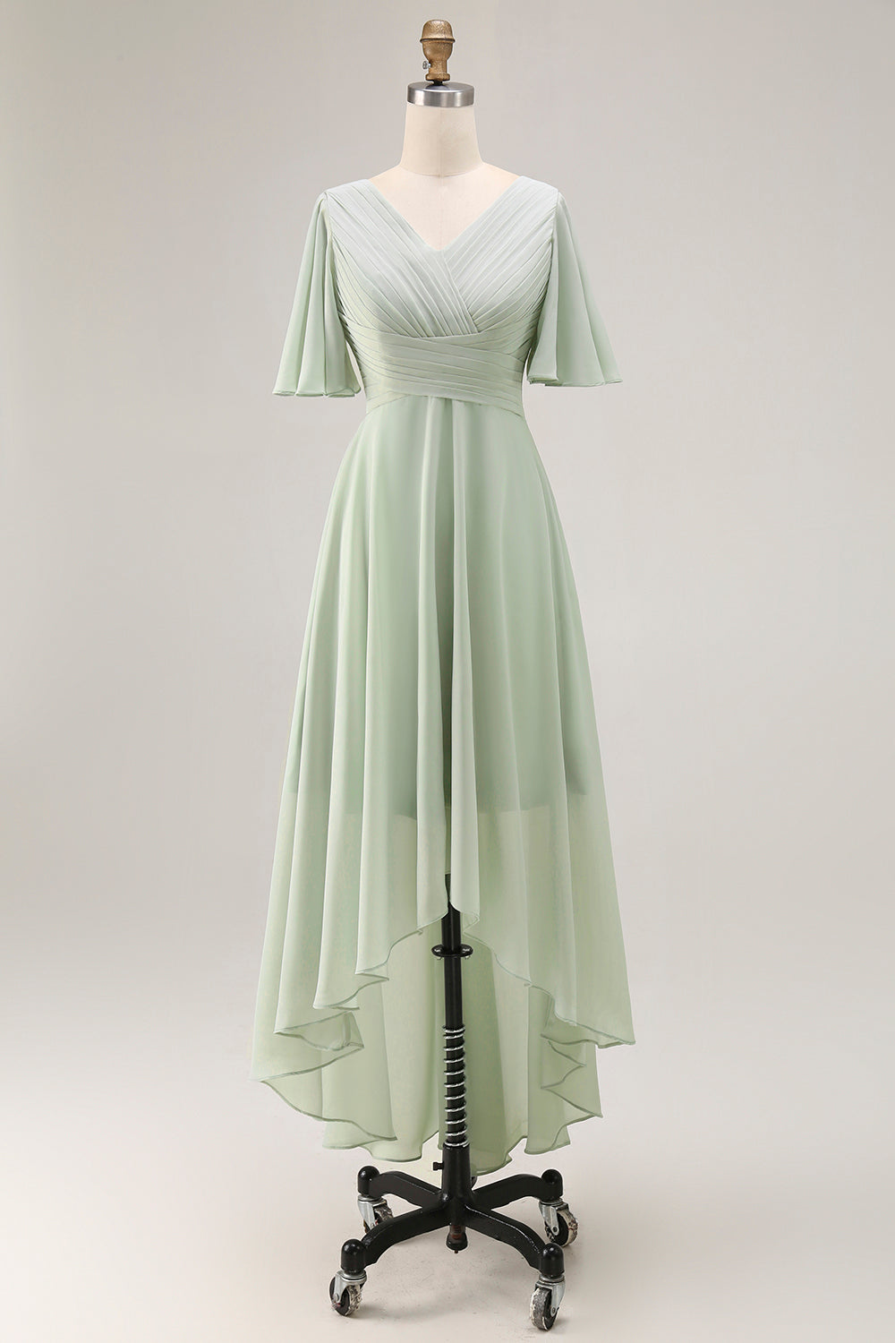 Zapakasa Women Sage Green Chiffon High-Low Bridesmaid Dress with