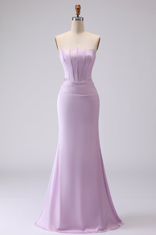 Lilac Strapless Mermaid Long Corset Bridesmaid Dress
