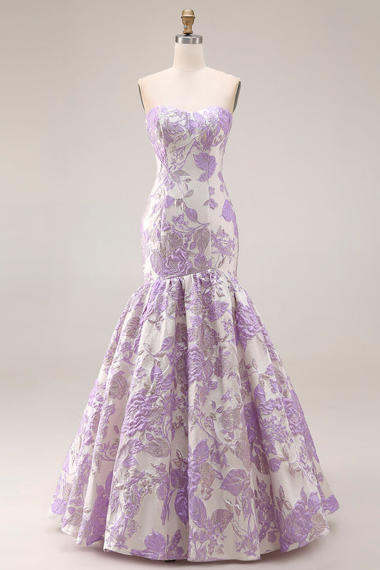 Lilac Off the Shoulder Mermaid Long Corset Prom Dress with Ruffles