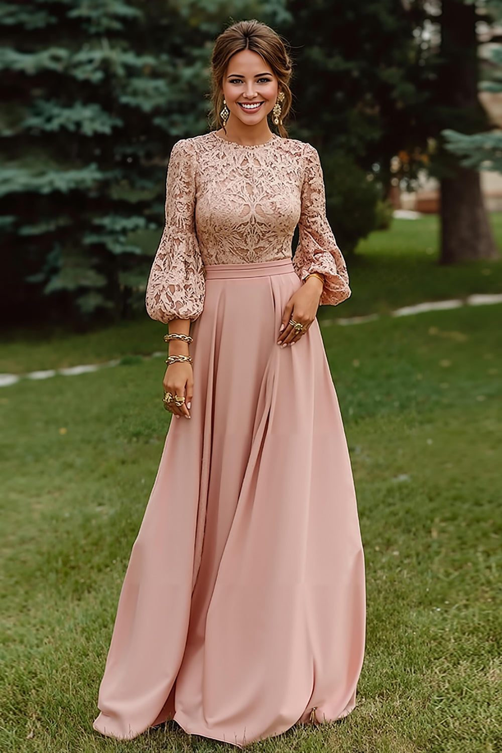 Dusty Rose A Line Ruched Long Sleeves Mother of the Bride Dress Dusty Rose A Line Ruched Long Sleeves Mother of the Bride Dress
