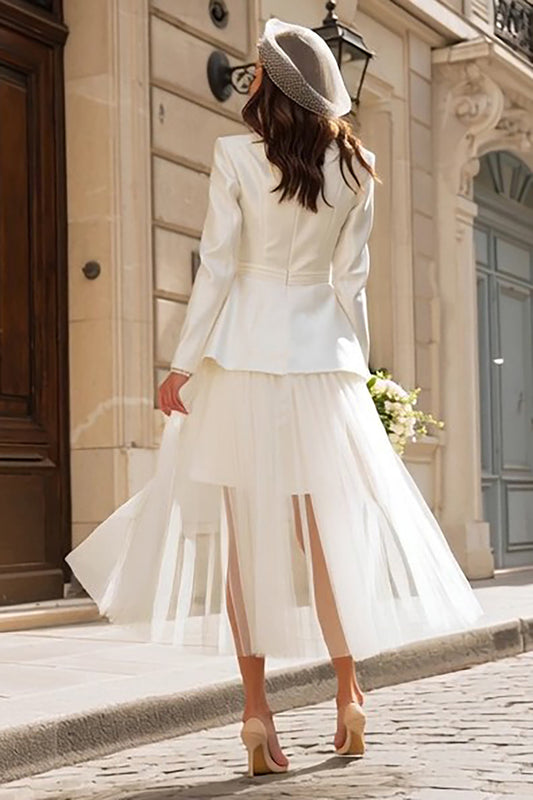 Ivory 2 Piece Peak Lapel Blazer Wedding Outfits