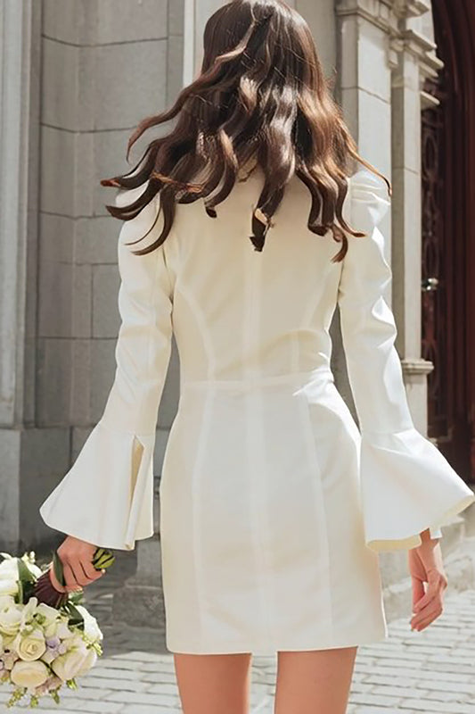 Ivory Shawl Lapel Flare Sleeves Bodycon Short Blazer Wedding Dress