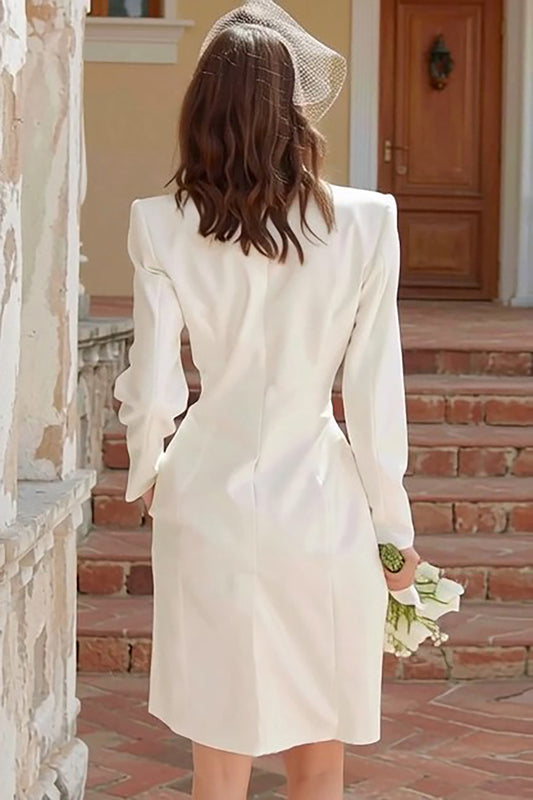 Ivory Satin Shawl Lapel Single Breasted Midi Blazer Wedding Dress