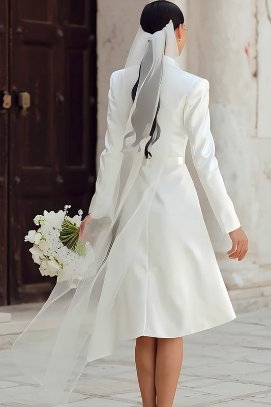 Ivory Shawl Lapel High Low Blazer Wedding Dress with Sleeves