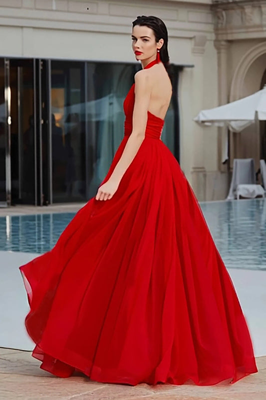 Red A-Line Ruched Long Gala Dress