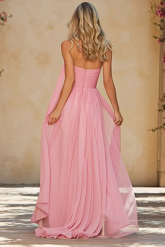 Pink Sweetheart Neck Scarf Long A Line Prom Dress