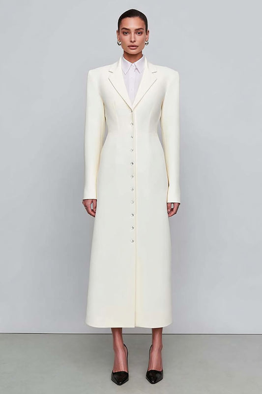 Ivory Notched Lapel Single Breasted Long Sleeves Blazer Dress