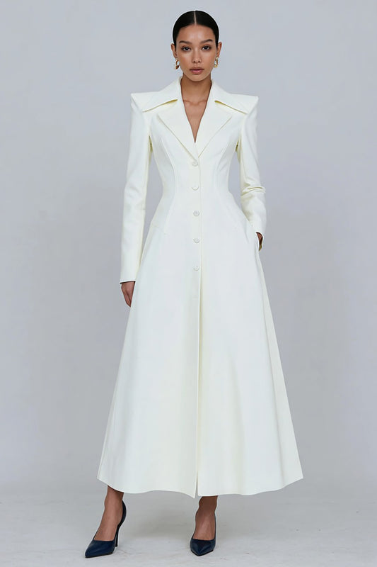 Ivory Single Breasted A-Line Long Sleeves Blazer Dress