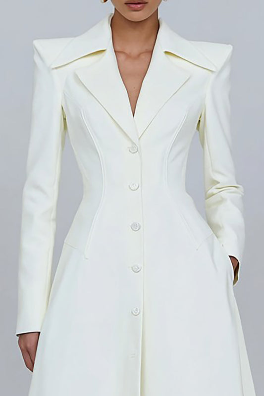 Ivory Single Breasted A-Line Long Sleeves Blazer Dress