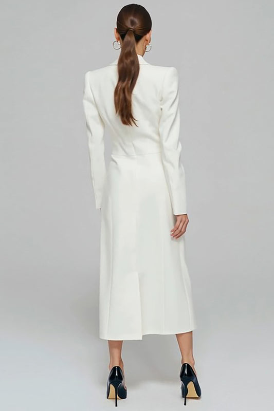 Ivory Single Breasted Sheath Long Blazer Dress with Slit