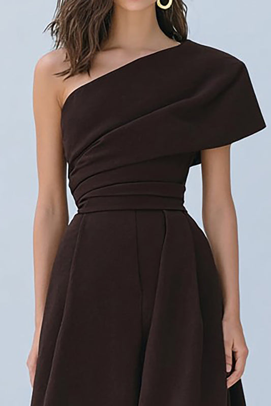 Coffee One Shoulder A-Line Long Formal Dress