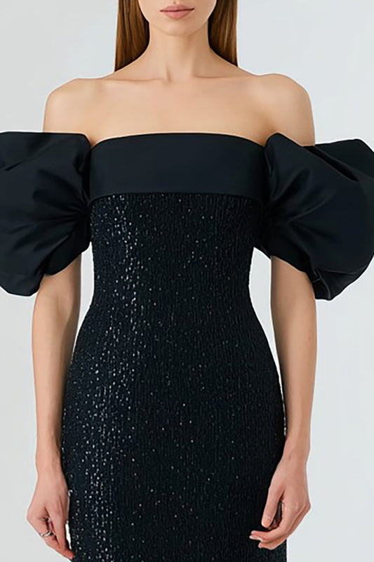 Sparkly Black Off the Shoulder Mermaid Long Formal Dress