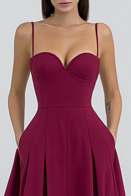 Burgundy A-Line Spaghetti Straps Long Formal Dress