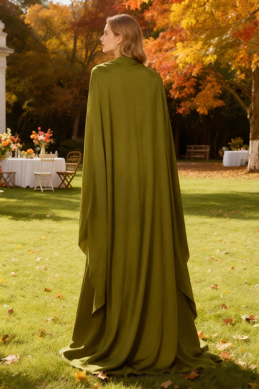 Olive Mermaid High Neck Long Wedding Guest Dress with Cape