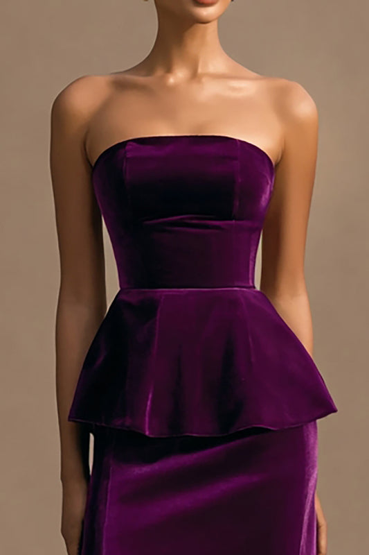 Plum Velvet Sheath Long Holiday Party Dress