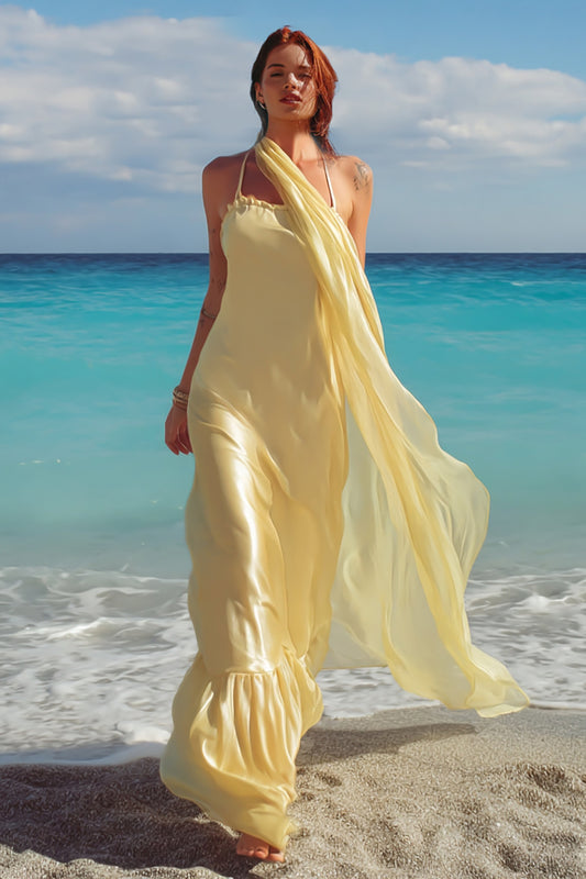 Simple Daffodil Neck Scarf Long Wedding Guest Dress