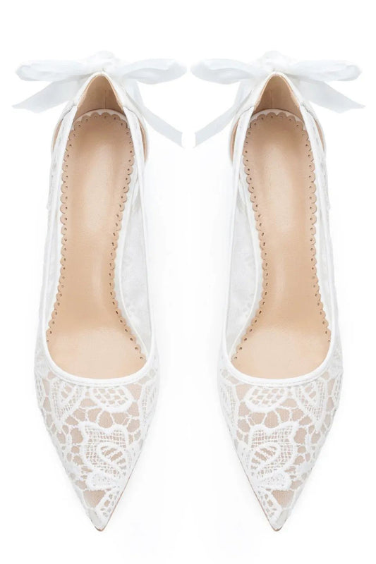 Ivory Lace Up Pointed Toe Stiletto Pump Bridal Heels